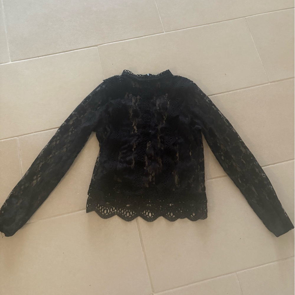Elegant Black Lace Women's Top size XS coquette Lolita sexy frills BNWOT